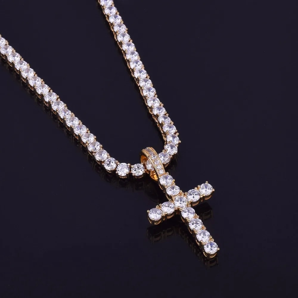 Cross Pendant With Tennis Chain Necklace 